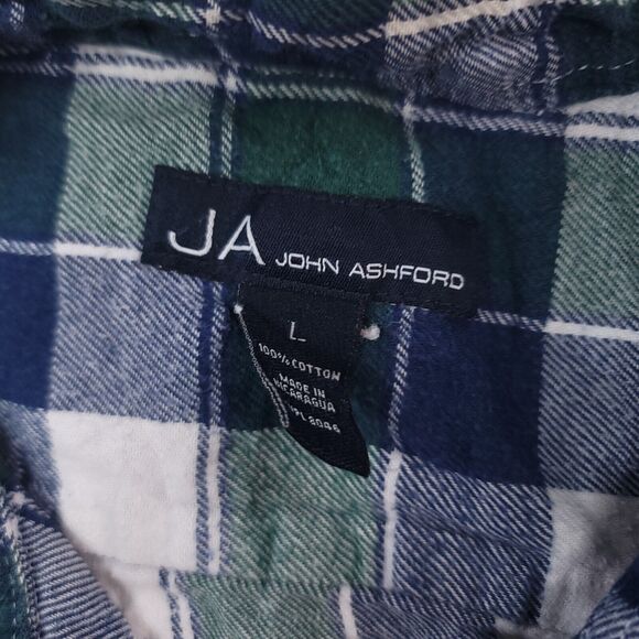 John Ashford Gingham Flannel Casual Button Up Shirt Mens Size L Blue Green White - Picture 3 of 10